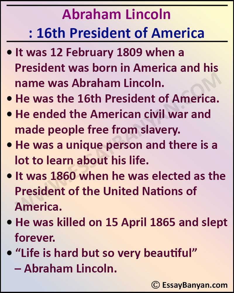 essay on abraham lincoln in 100 words