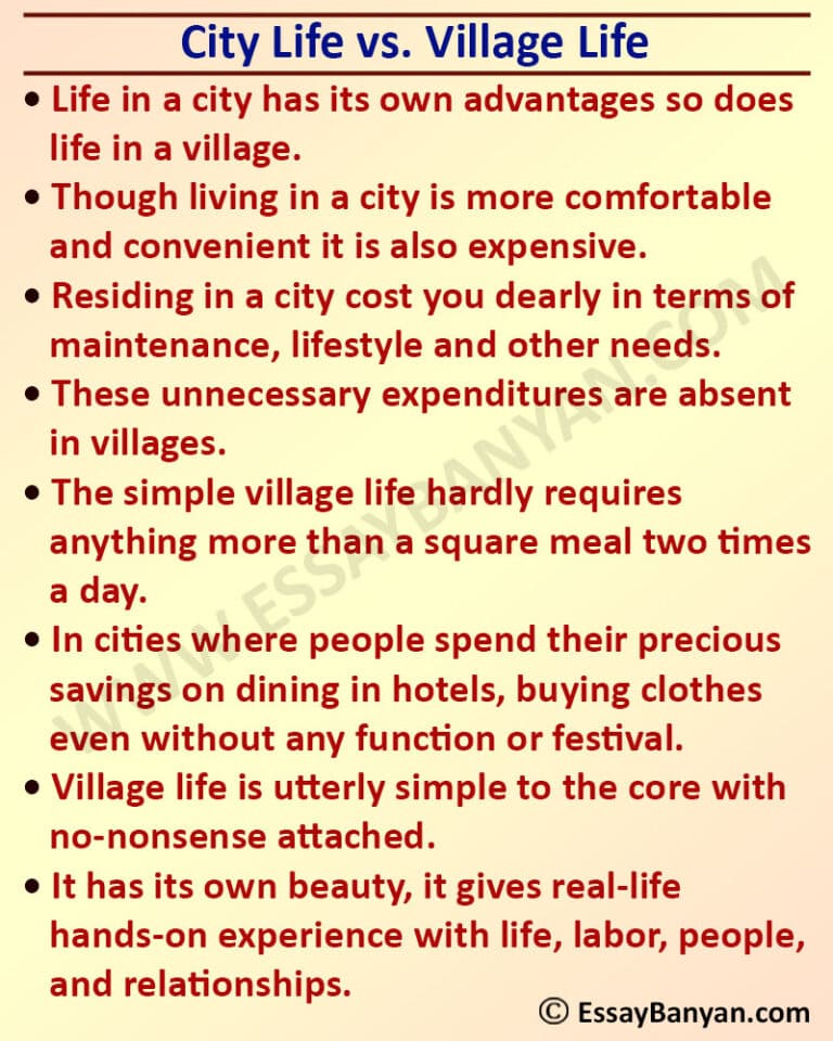 paragraph city life vs village life essay in english