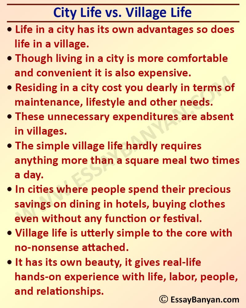 city and village life essay in english
