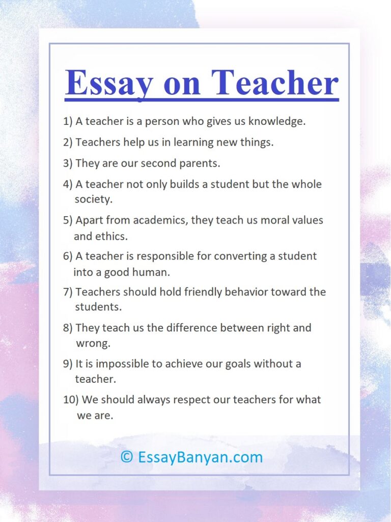 essay on teacher 100 words