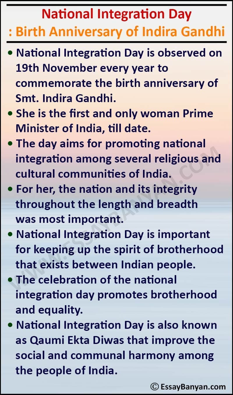 national integration day essay