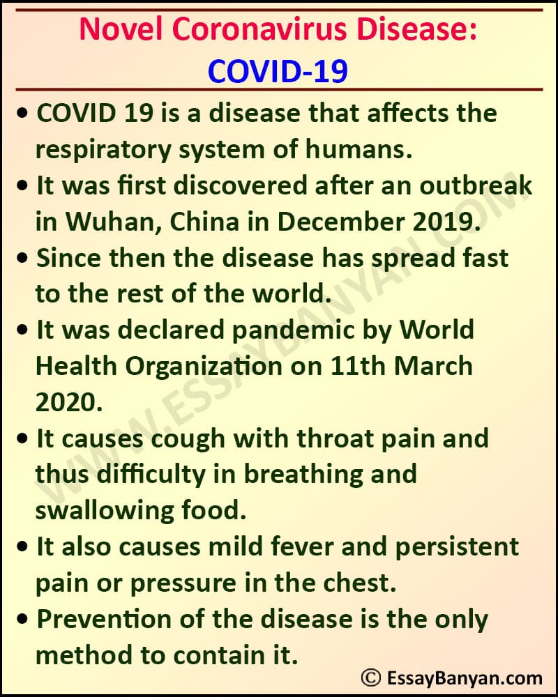 corona virus essay in hindi 250 words