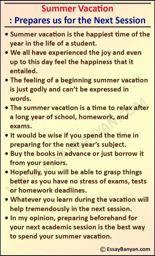 essay on summer holidays for class 10