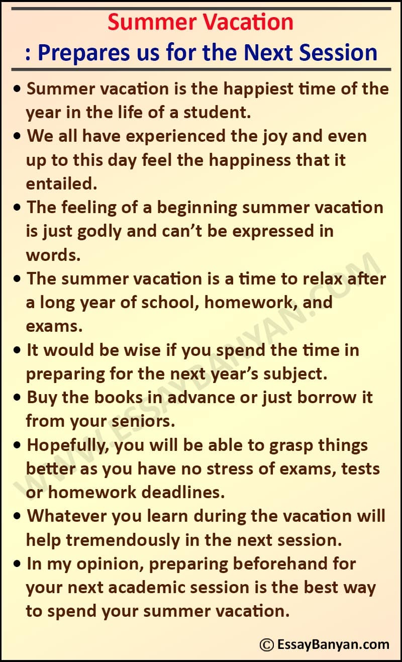 500 word essay on summer vacation