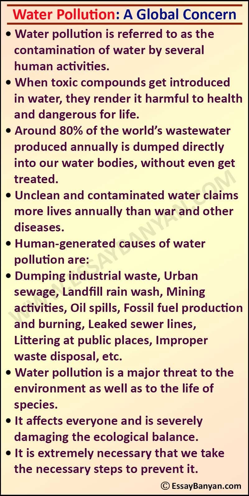 water pollution body essay